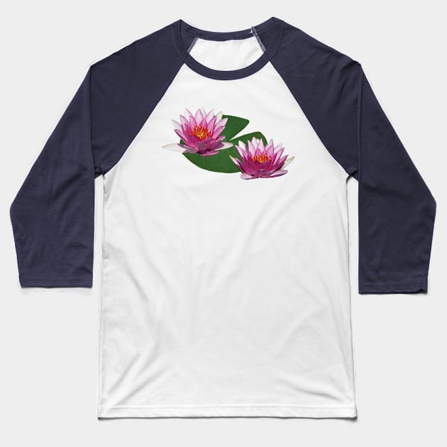 Water Lilies - Two Pink Water Lilies Baseball T-Shirt by SusanSavad